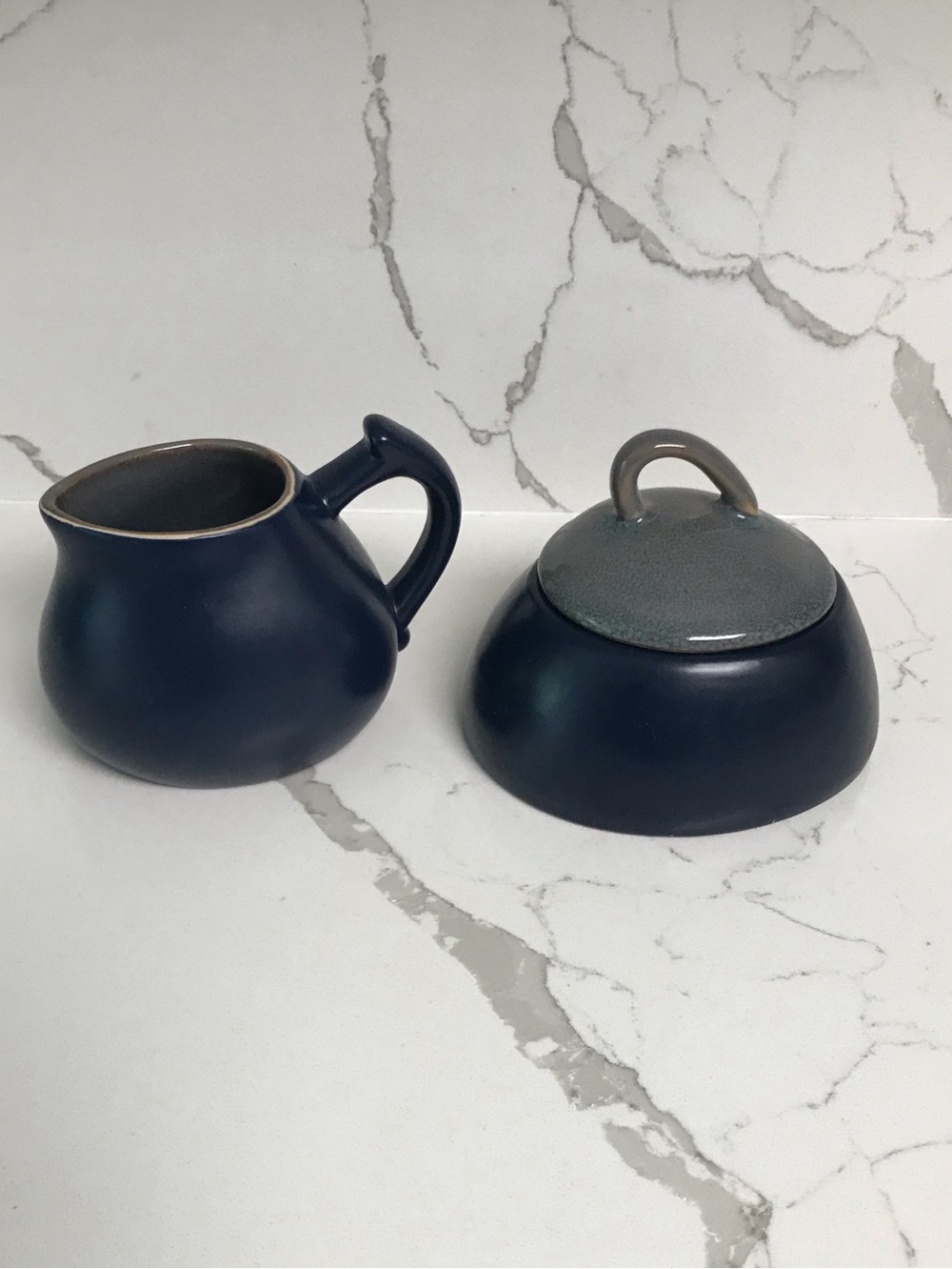 Navy Ceramic Creamer and Lidded Sugar Bowl Set